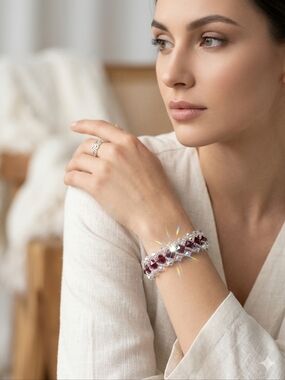Radiant Garnet & Silver Multi-Stone Bracelet - Women Jewelry